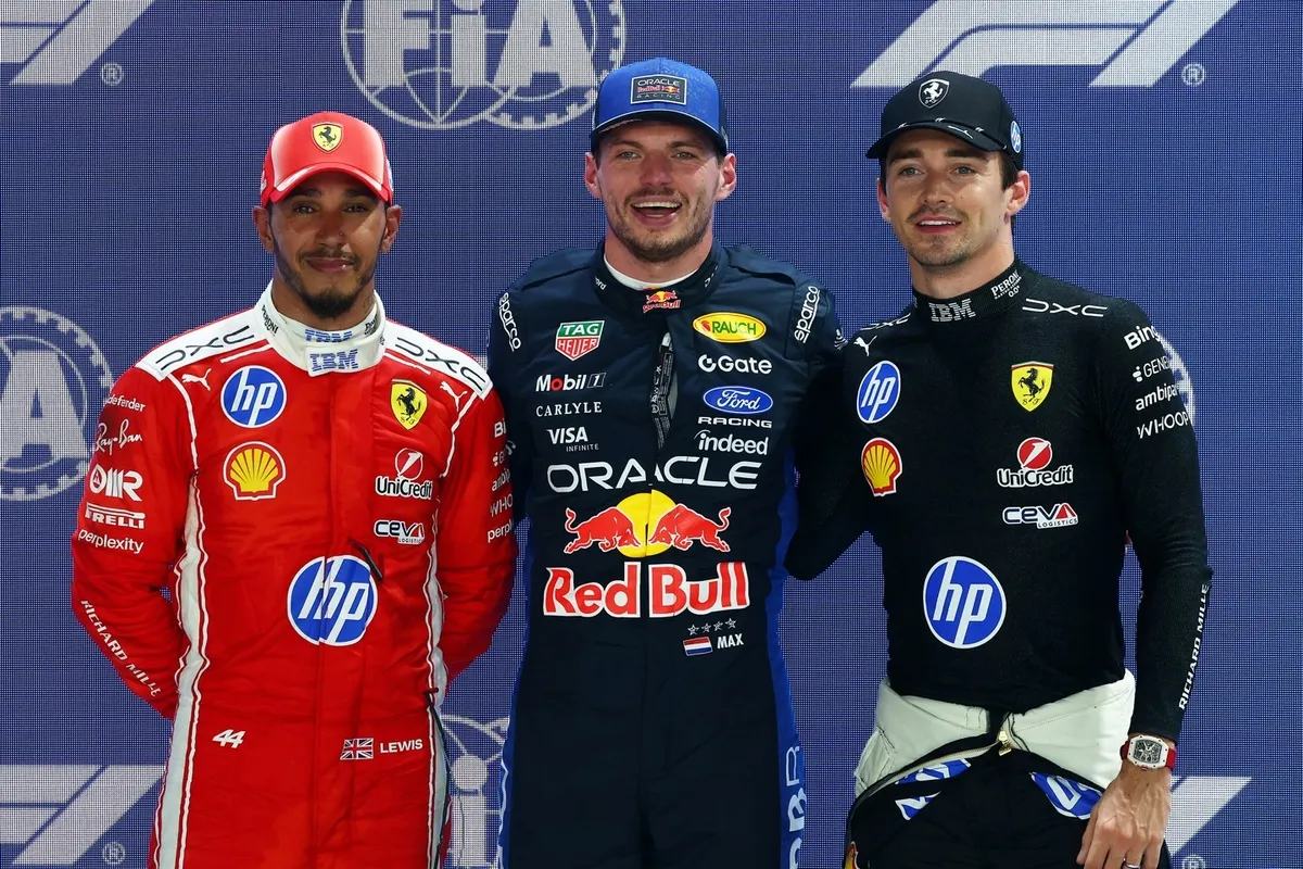 Charles Leclerc, Ferrari, Lewis Hamilton, Ferrari, Max Verstappen, Red Bull Racing