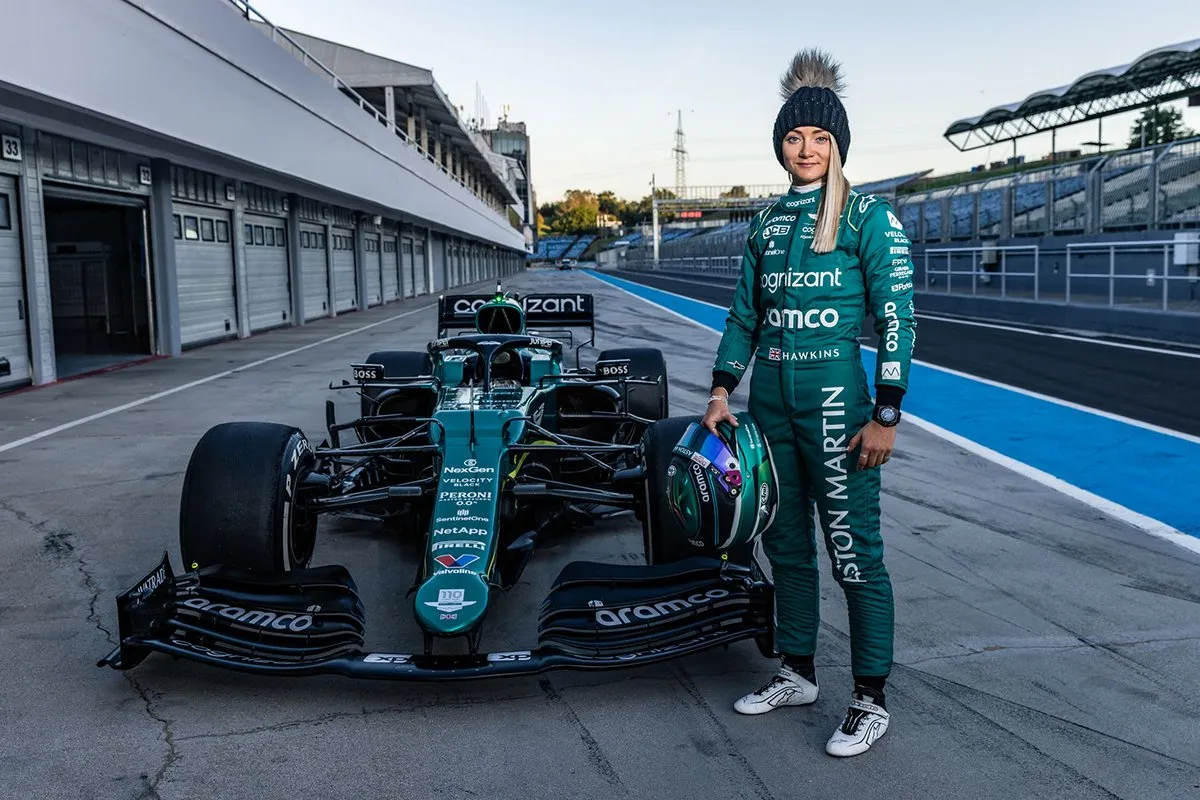 Jessica Hawkins testing an Aston Martin AMR21