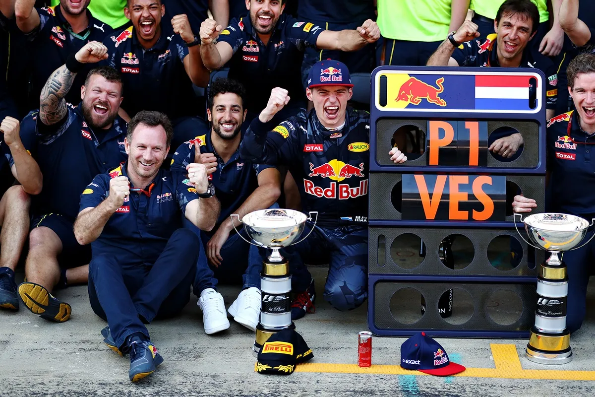 Max Verstappen, Red Bull Racing, Daniel Ricciardo, Red Bull Racing, Team Principal Christian Horner Max Verstappen, Red Bull Racing, Daniel Ricciardo, Red Bull Racing, Team Principal Christian Horner
