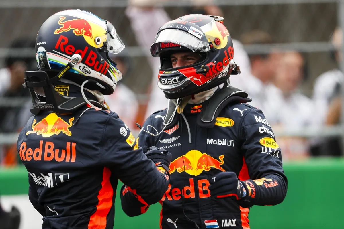 Max Verstappen, Red Bull Racing, congratulates pole man Daniel Ricciardo, Red Bull Racing 